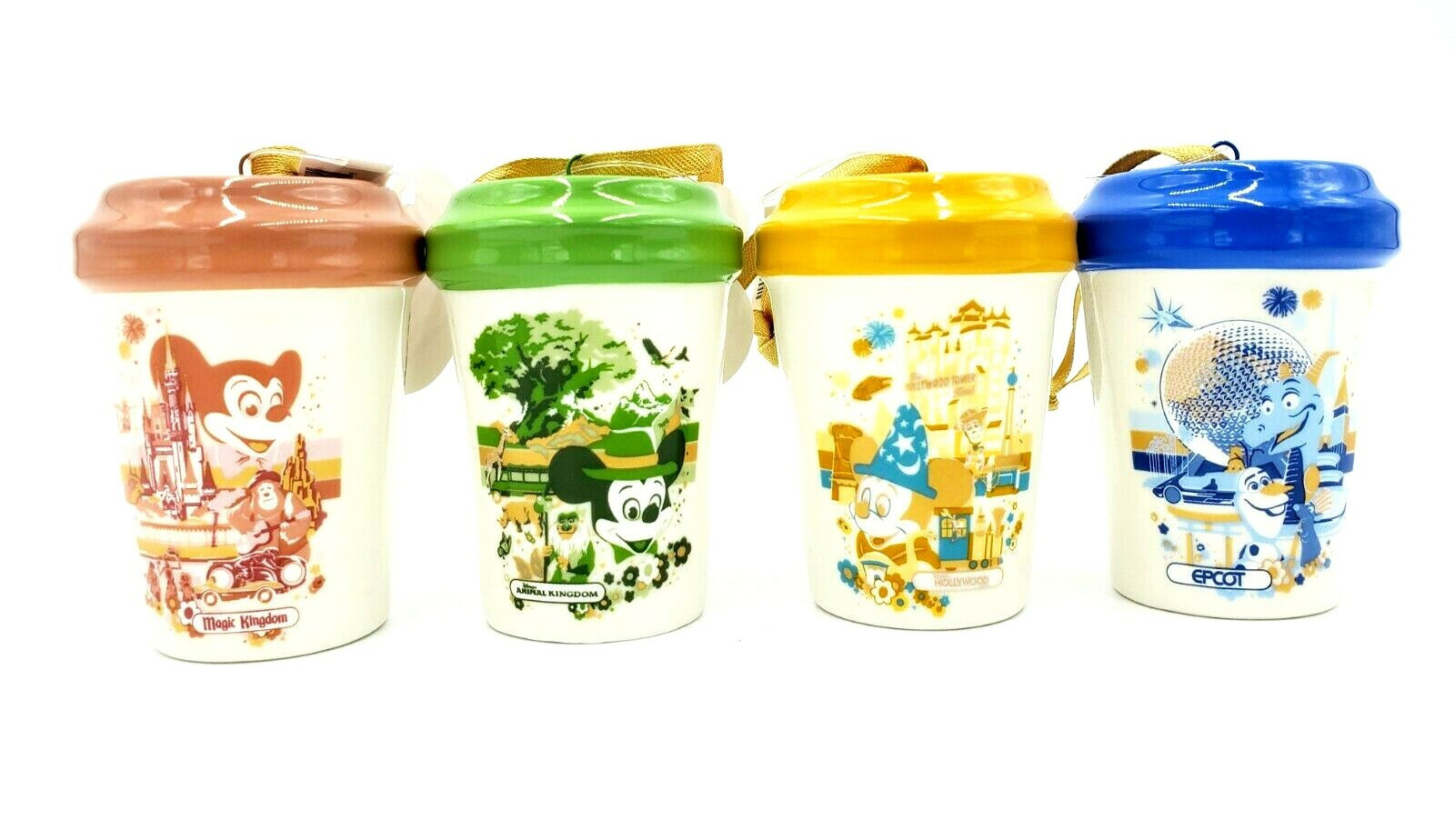 Disney Starbucks WDW 50th Anniversary Ceramic Tumblers Set Of 4 Ornaments New