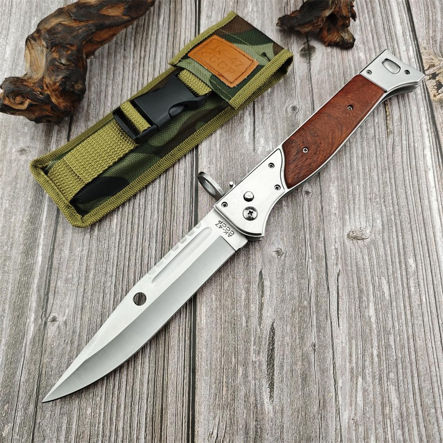 13'' AK 47 CCCP Pocket Knife with Slide Safety Lock，Portable Utility Fold