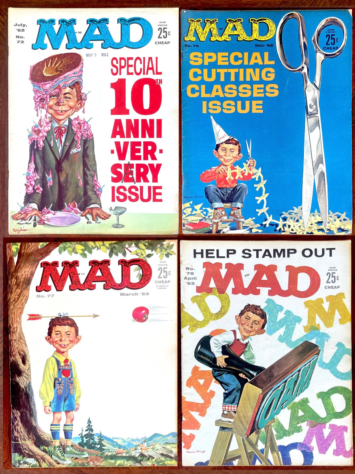 Four MAD MAGAZINES from 1962/63  #72, 76, 77, 78  All in FINE condition