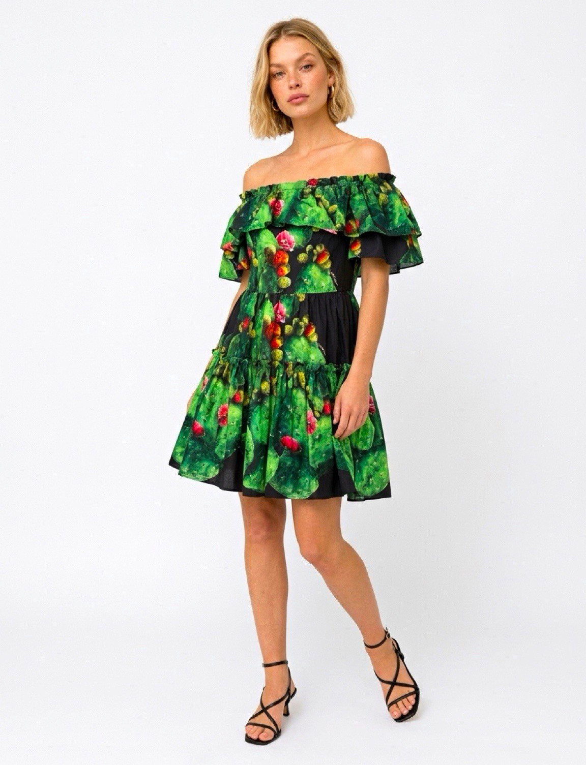 Dolce & Gabbana Off-Shoulder Ruffle Floral A-Line Knee Length Dress IT 40