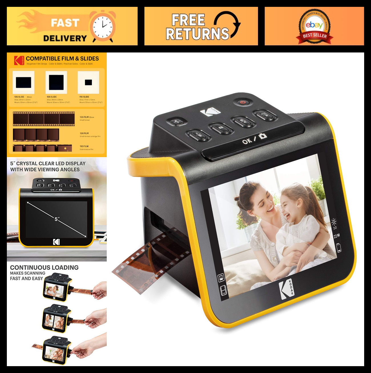 KODAK Slide N SCAN Film & Slide Scanner Digitizer with 5” LCD Screen, Quickly Co