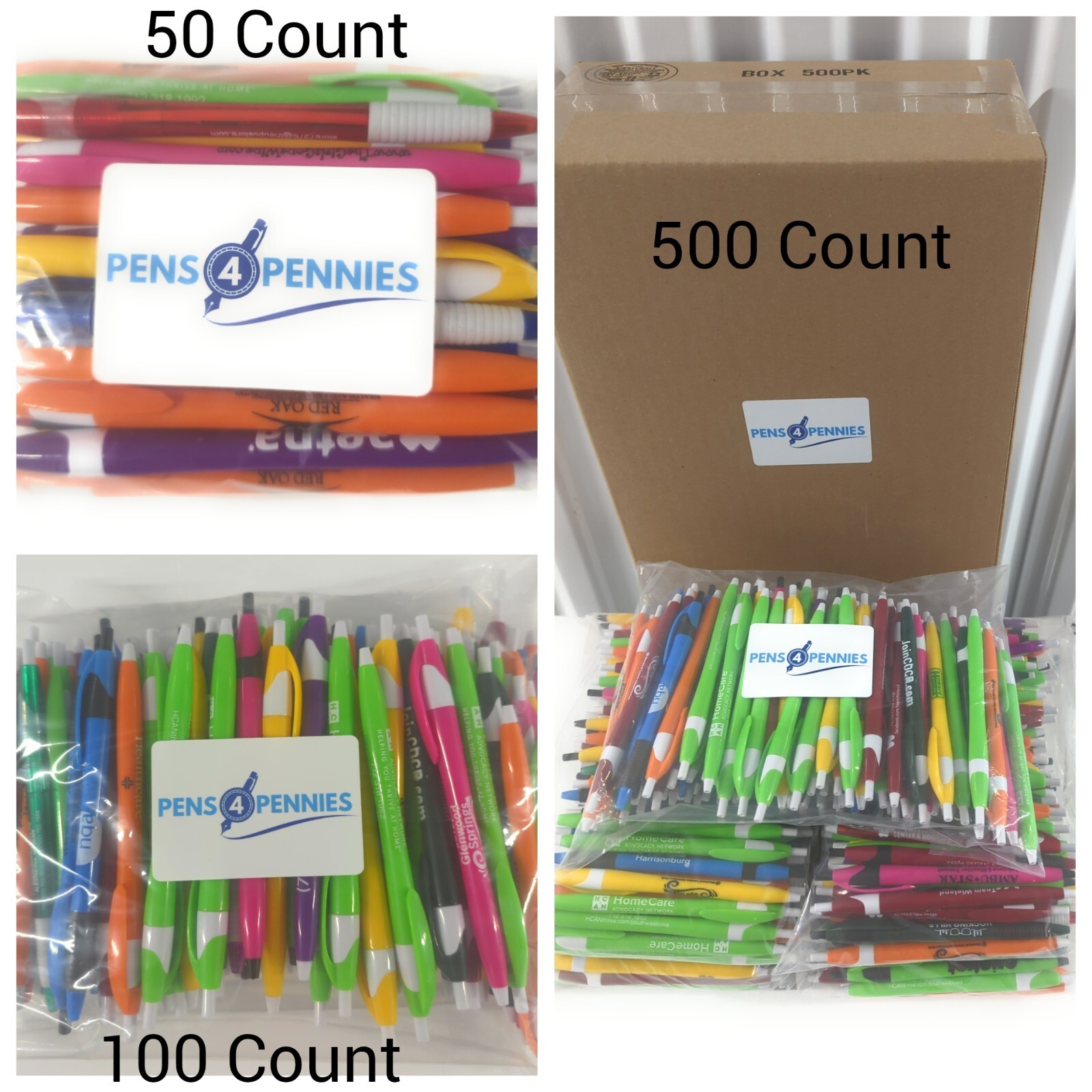 Bulk Misprint Pen Lots: JAVA Style Slimster BRIGHT COLORS Click Pens 50/100/500