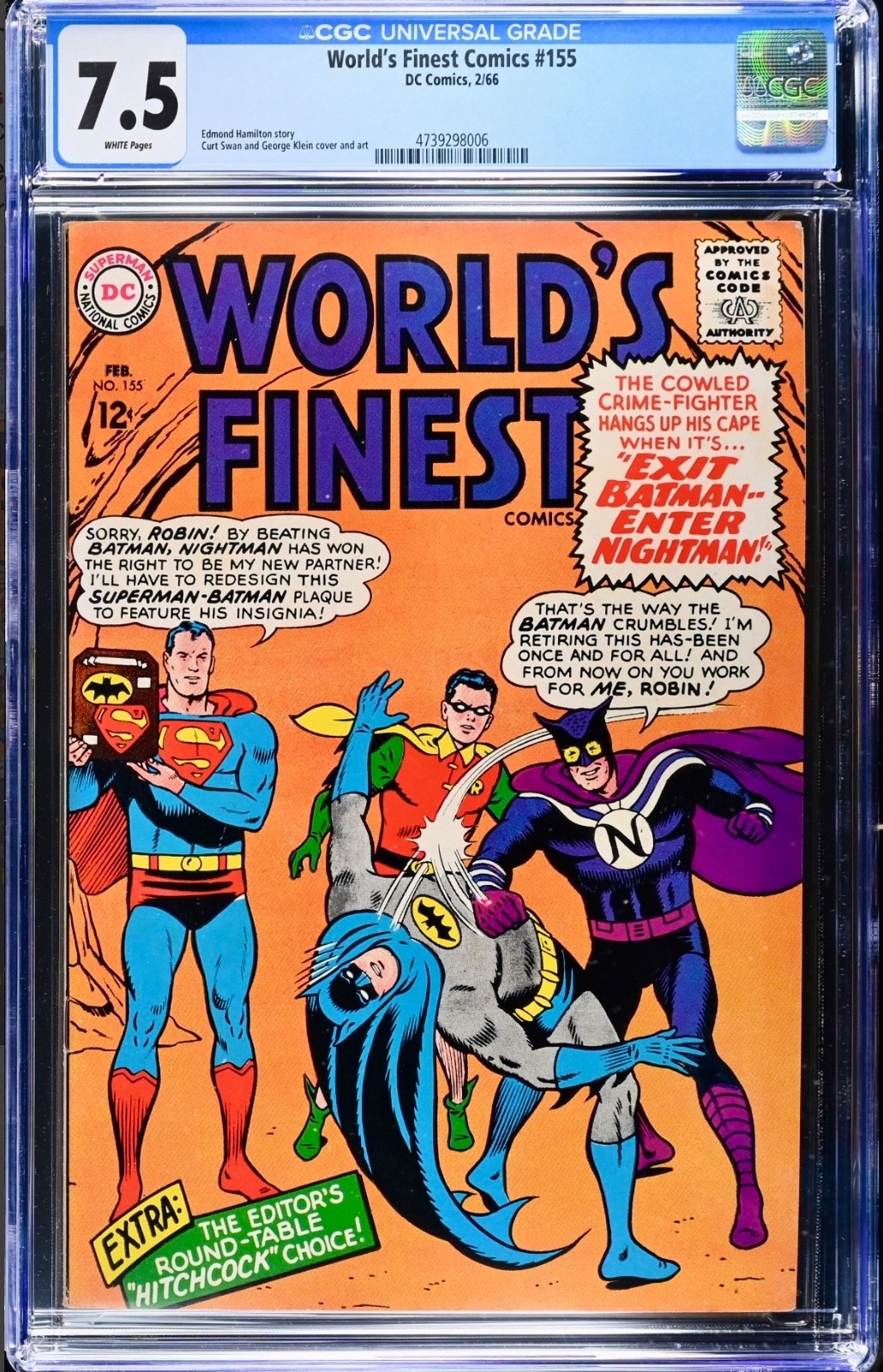 World\'s Finest Comics #155 1966 CGC Graded 7.5 Just Graded-New Holder