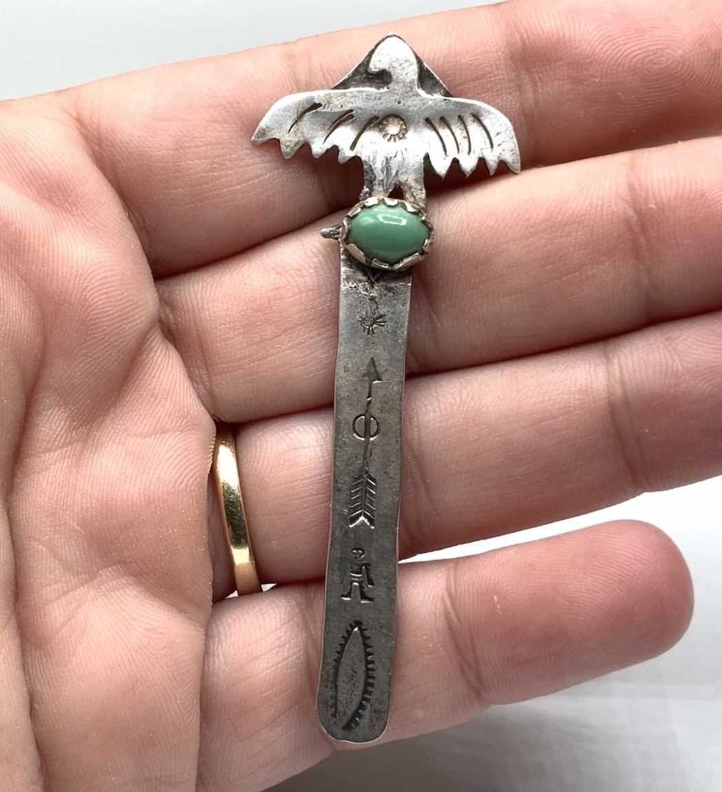 Navajo Native Old Pawn Handmade Sterling Silver Turquoise Eagle Small Bookmark