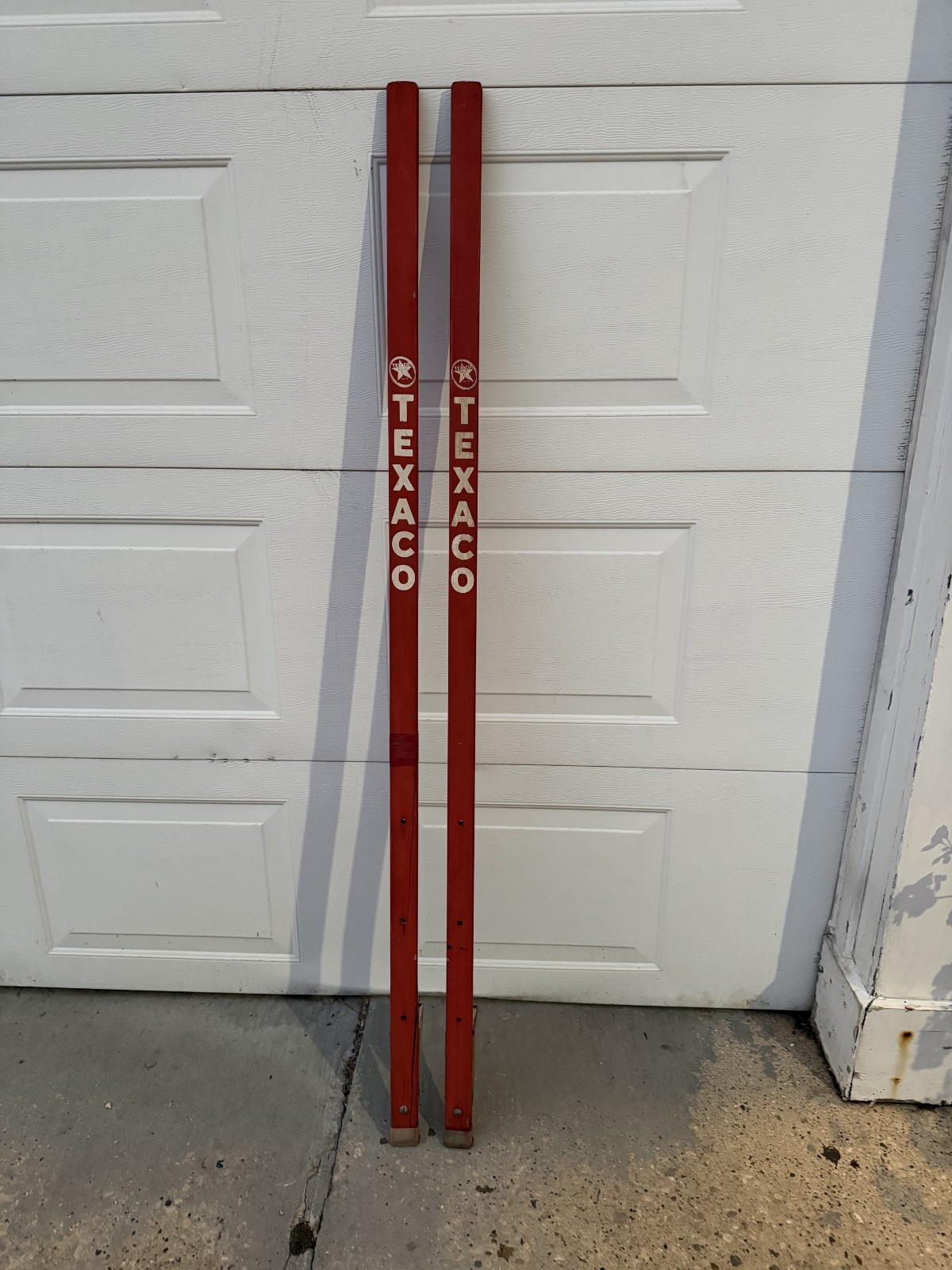 Vintage 1940's TEXACO Red Wood Stilts Advertising 63.5” Long DECOR GAS