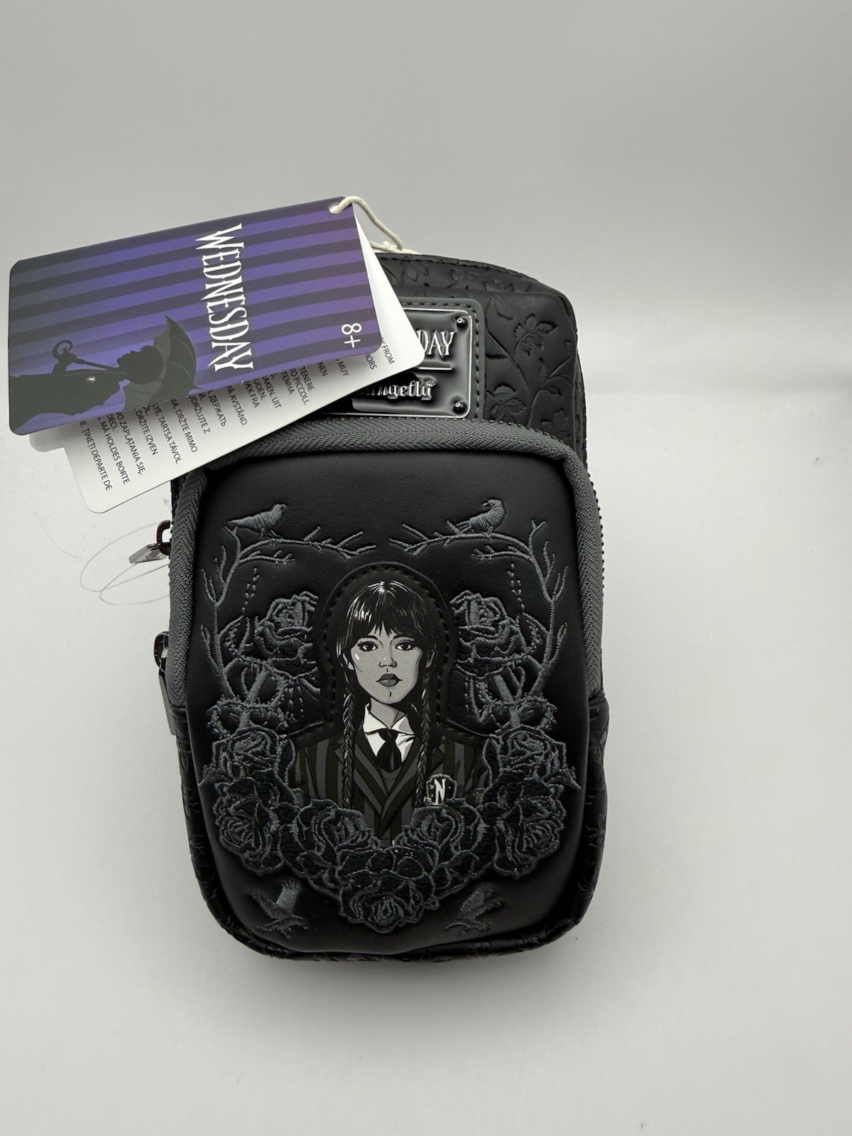 Loungefly Wednesday Addams Black Roses Crossbody Cell Phone Bag NWT Goth Rare