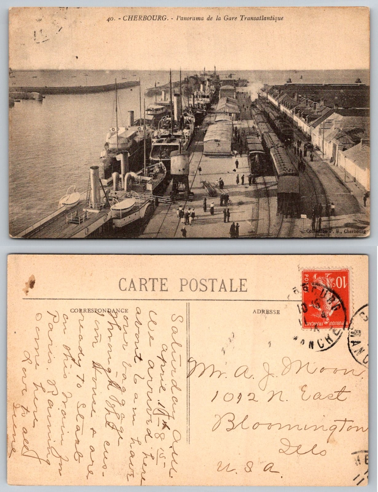 Cherbourg France Transatlantic Station Harbor Ships Trains Collection Postcard