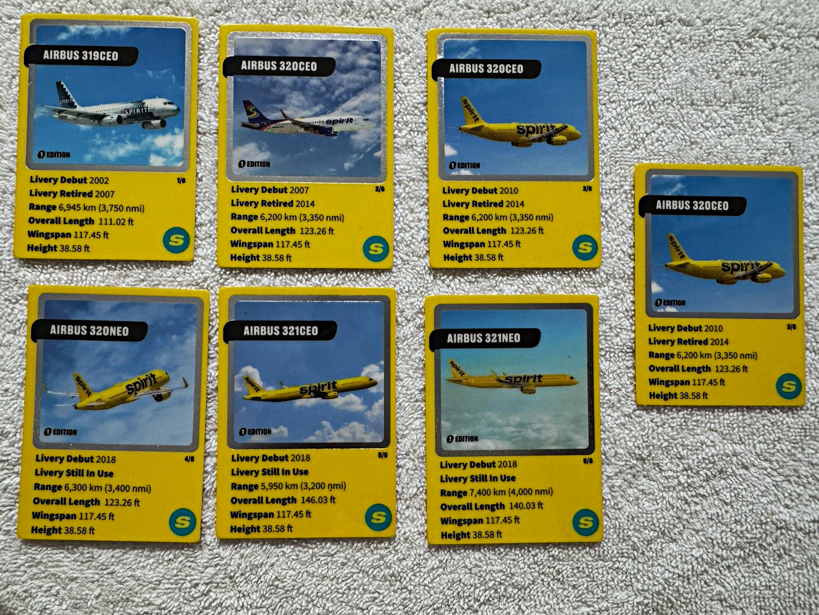 Spirit Airlines 1st Edition 6-Card Airbus Lot 319CEO 320CEO 320NEO 321
