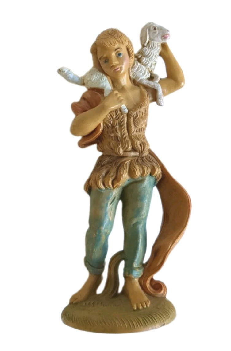 Vintage Italian Nativity Shepherd Boy Figurine with Lamb Fits Fontanini 5\