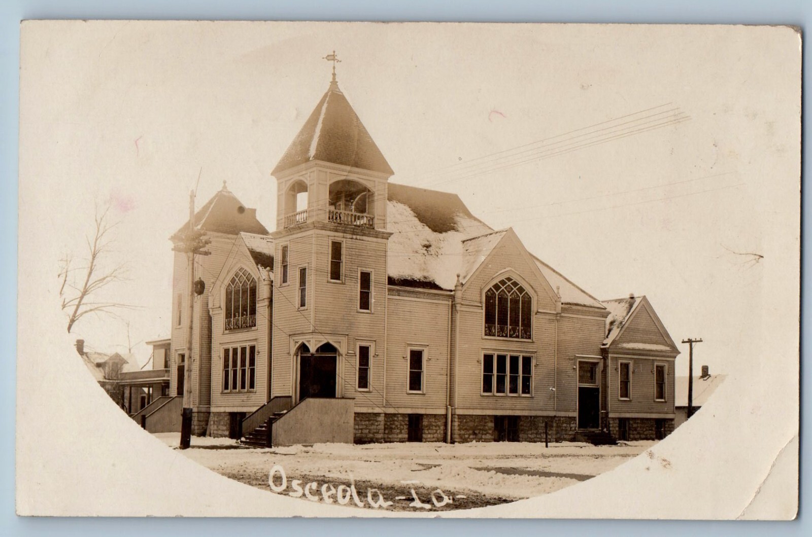 Osceola Iowa IA Postcard RPPC Photo Church Exterior View 1907 Posted Antique