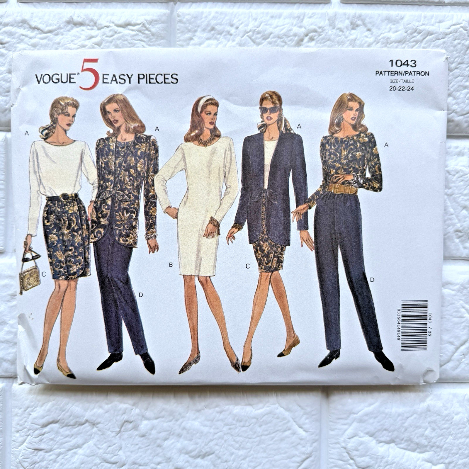 Vtg NEW Vogue 1043 Pattern Sz 20 22 24 Career Wardrobe Jacket Dress Skirt Pants