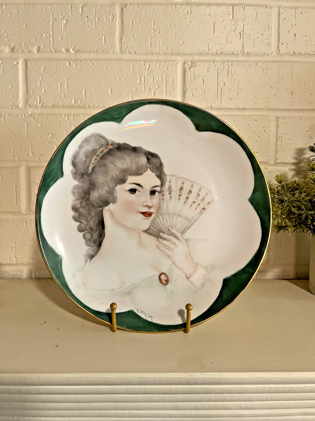 Vintage hand painted Victorian Lady Portrait on Porcelain plate Germany OOAK