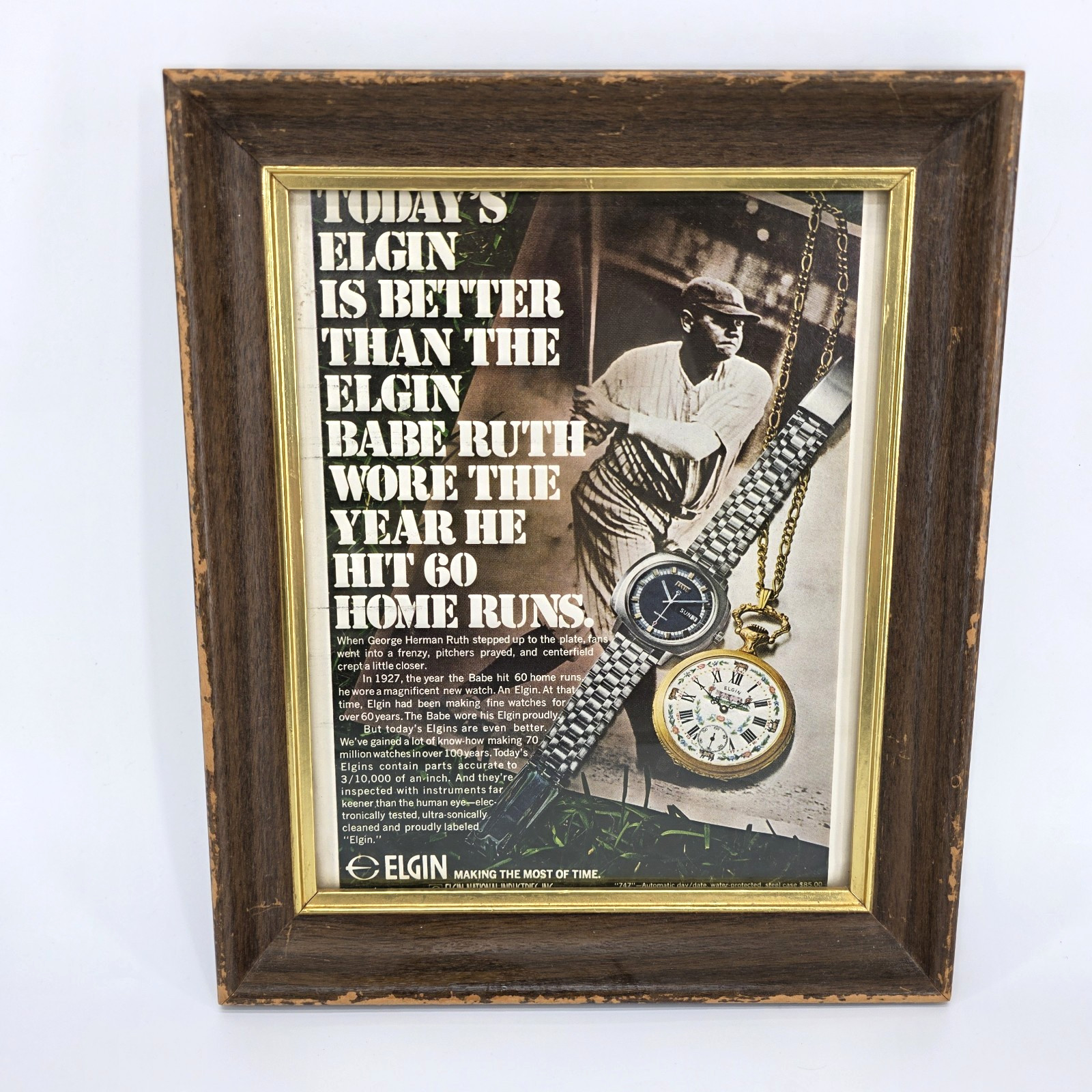 Vintage Framed Wall Art Babe Ruth Elgin Watch Magazine Ad Advertisement Man Cave