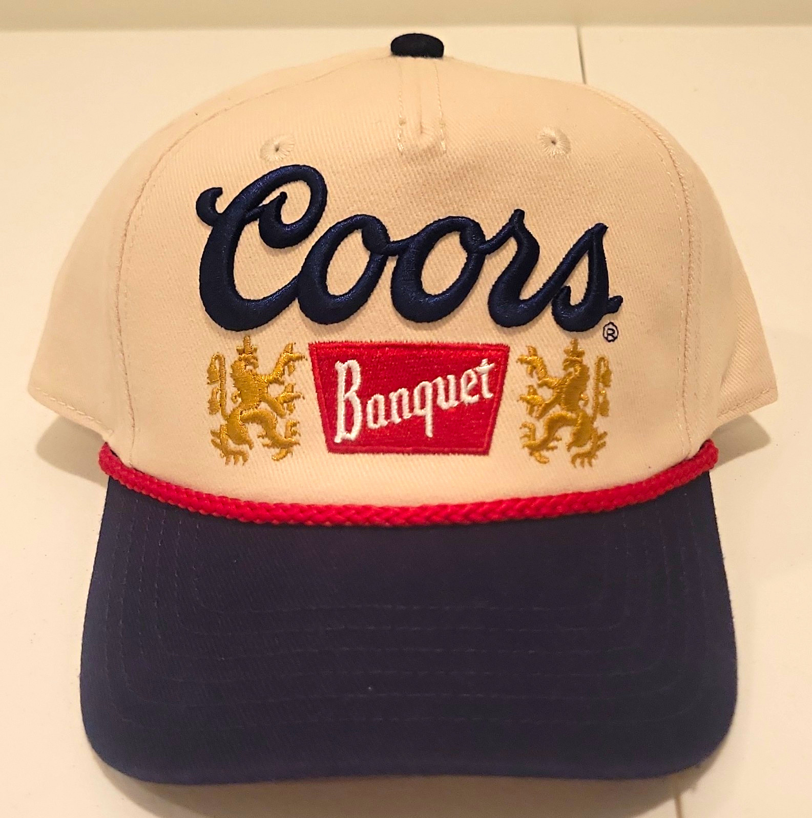 Coors Banquet Embroidered Snapback Cap Hat White/Navy Breweriana