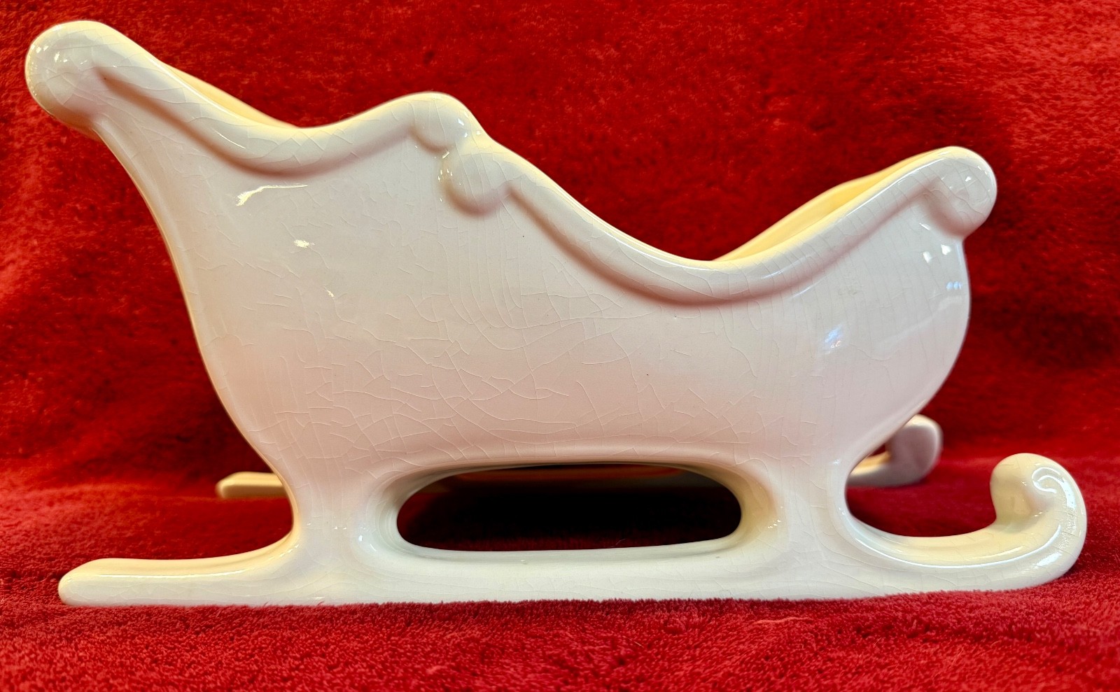 Vintage Large White Ceramic Christmas Sleigh Centerpiece Planter Holiday Decor