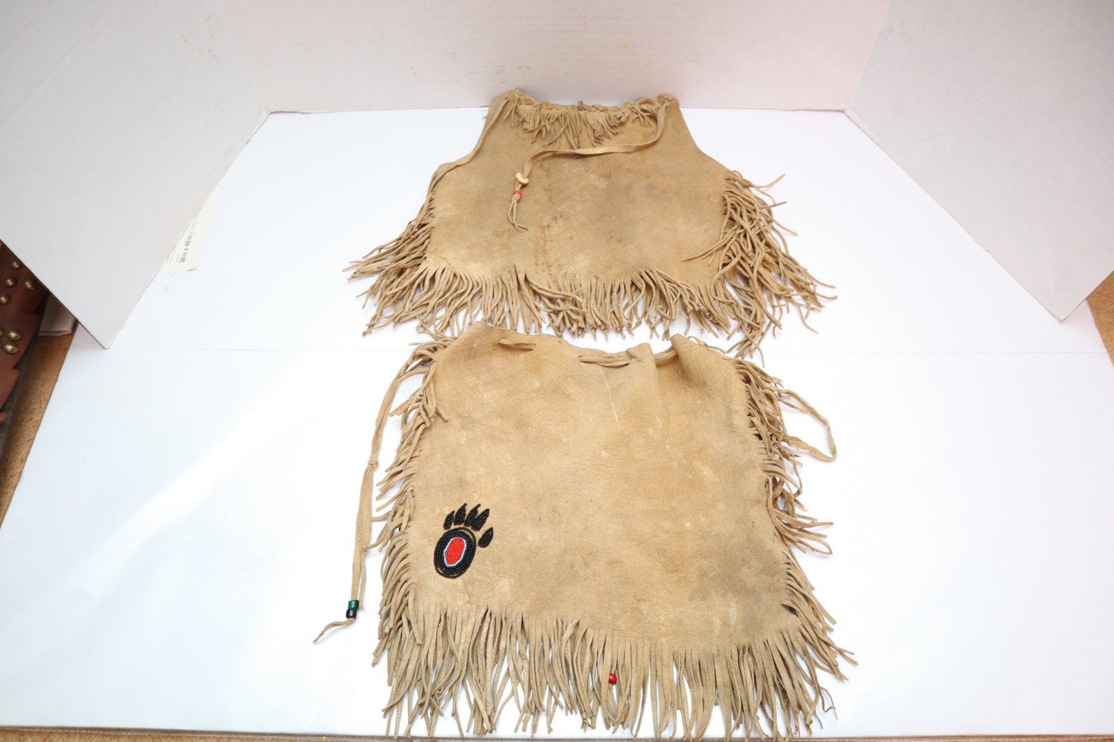 Antique Native American Sioux Indian beaded hide child Dance dress & Over shirt-