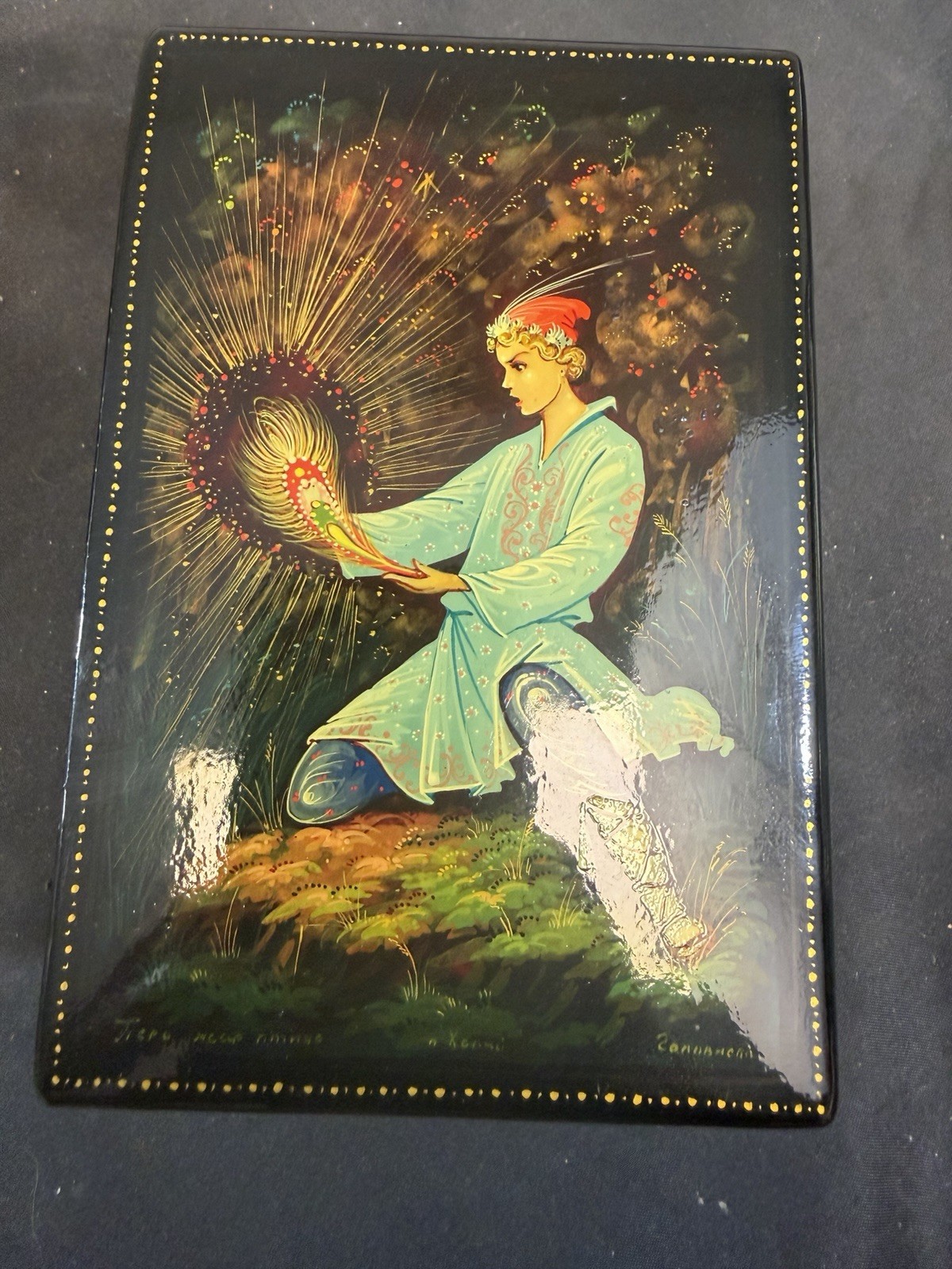 Vintage Palekh Russian Lacquer Art Painted Box Signed With Certificate Vintage Palekh Russian Lacquer Art Painted Box Signed With Certificate