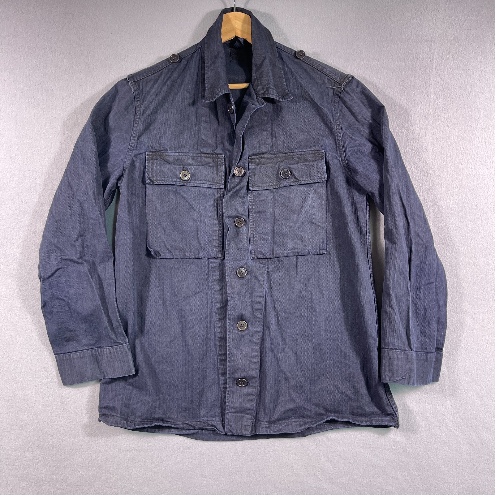 Vintage 60's Dutch Military HBT Jacket Mens Size 100 Navy Blue 1967 Field Coat 