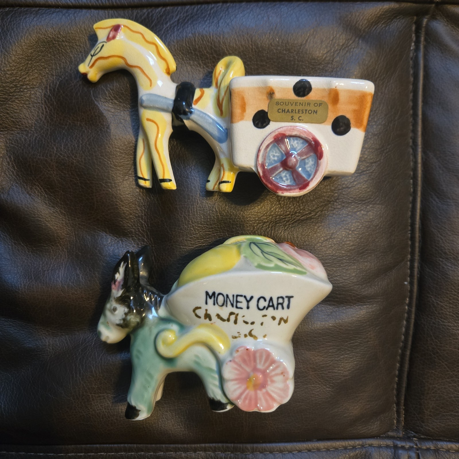 Lot 2 Vtg Mid Century Japan Ceramic Charleston SC Souvenir Lot Horse Donkey Cart
