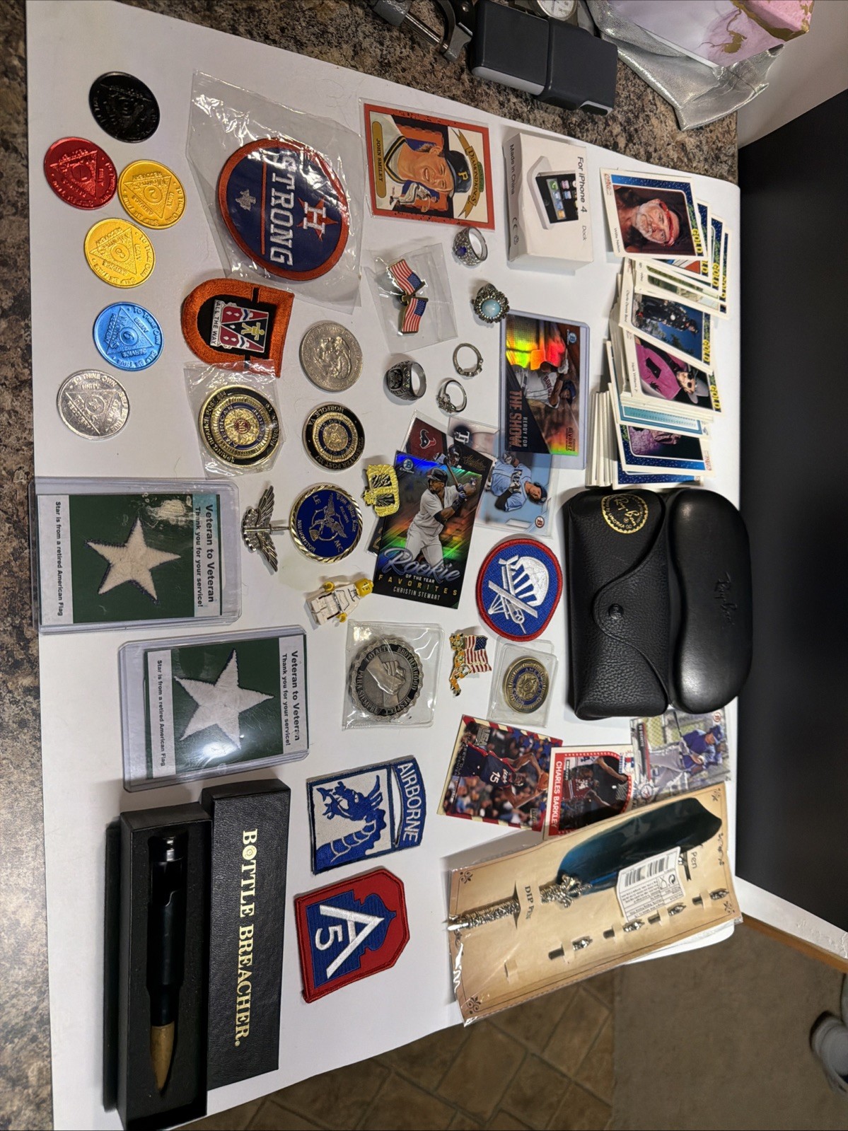 Vintage Junk Drawer Lot Pins Challenge Coins Patches Cards Etc
