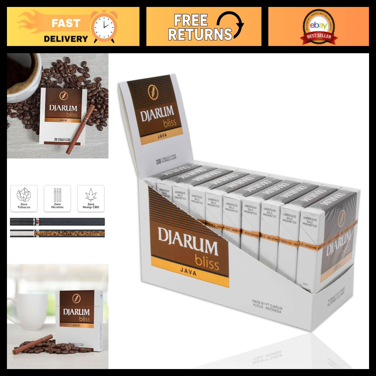Java Clove Filtered Cigarettes - 10 Boxes (200 Total) + Frugal Smoker Sticker