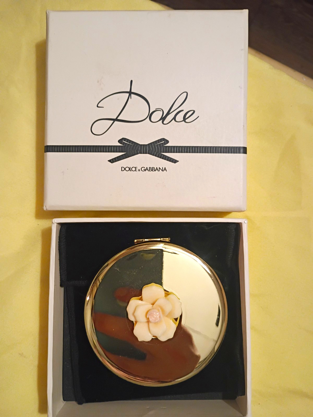Dolce & Gabbana Dolce Gold Tone Floral Cosmetic Compact Mirror w/ Box