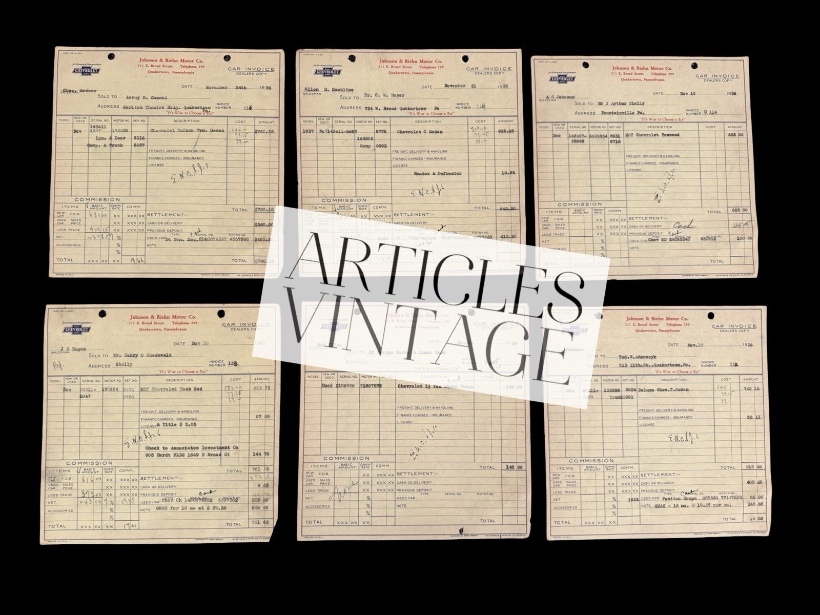 Original 1936 Chevrolet Car Sales Repair Invoice Lot Dealer Copy Chevy (LL)