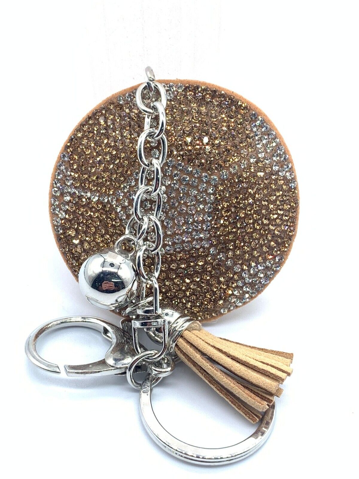 Bling football Ball Keychain Glitter Golden Tassel Silver Chain Accessory