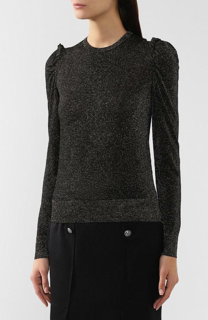NWT Dolce & Gabbana Black/Metallic Ruffle Shoulder Sweater Size 38/US 2