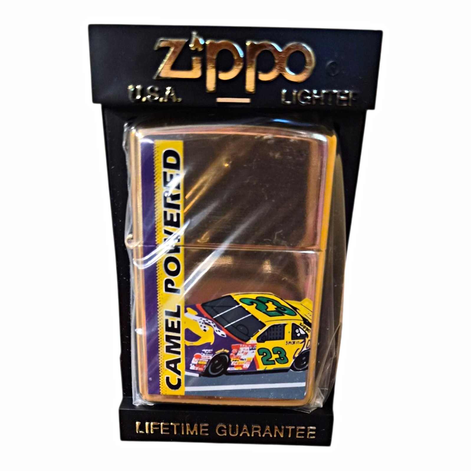 Vintage Camel Powered #23 NASCAR Racing Zippo Lighter NOS Sealed Display Case