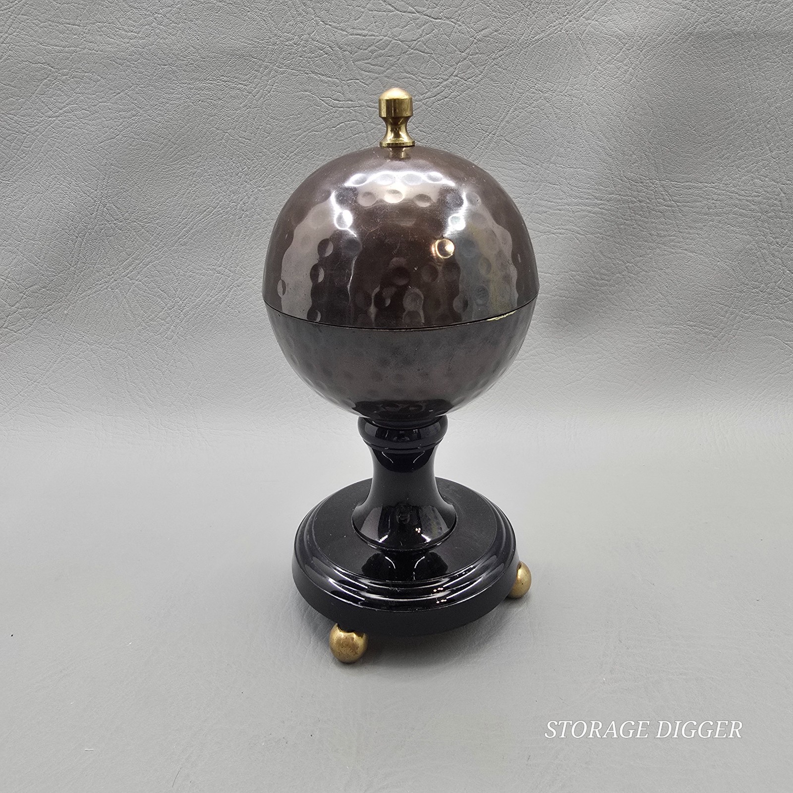 Vintage Kirkland's Ball Bronze Century Distinctive Gift Orb Trinket Box On Stand