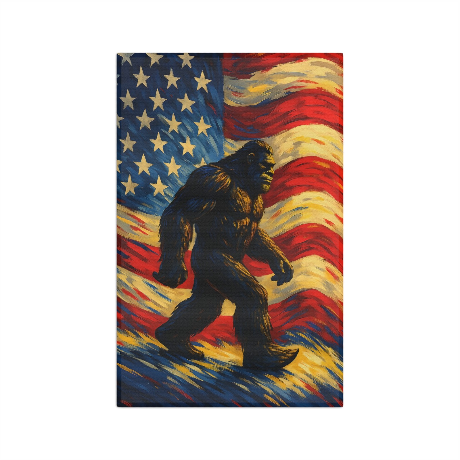 Sasquatch Silhouette Microfiber Tea Towel | American Flag Background