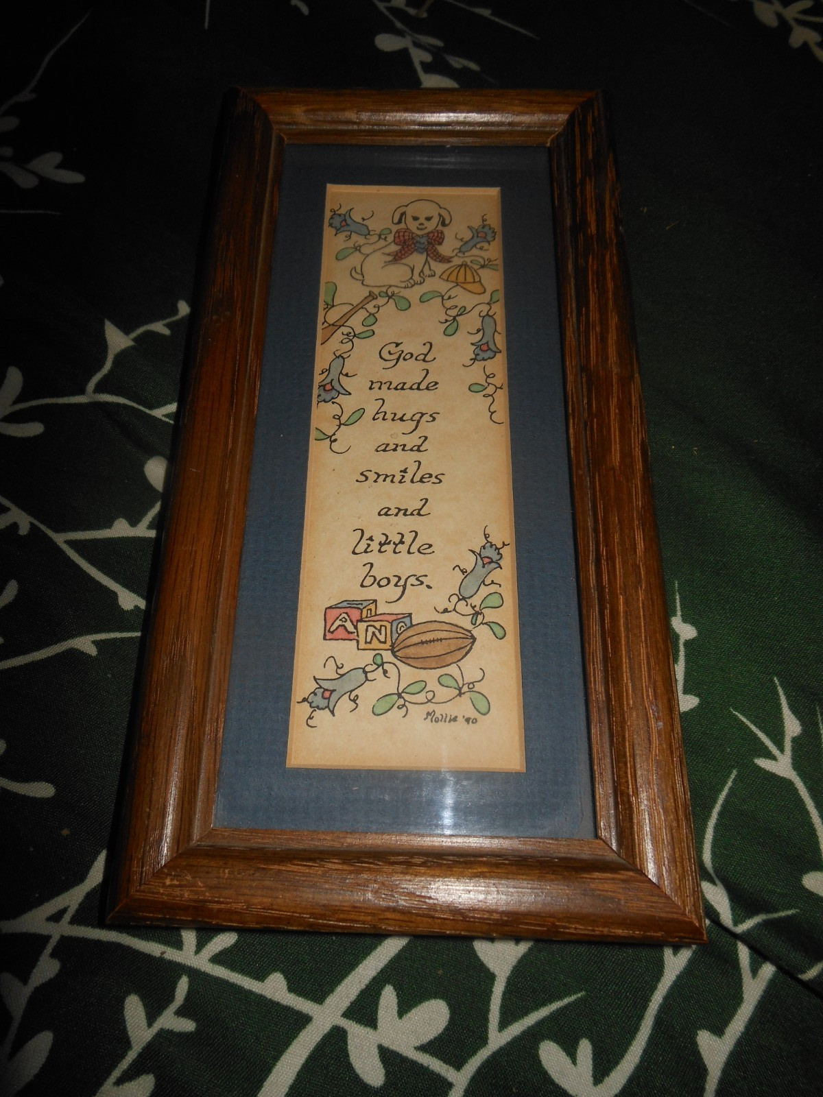 VINTAGE INSPIRATIONAL WALL FRAMED LITTLE BOYS QUOTE 1990 WOOD FRAME 8\