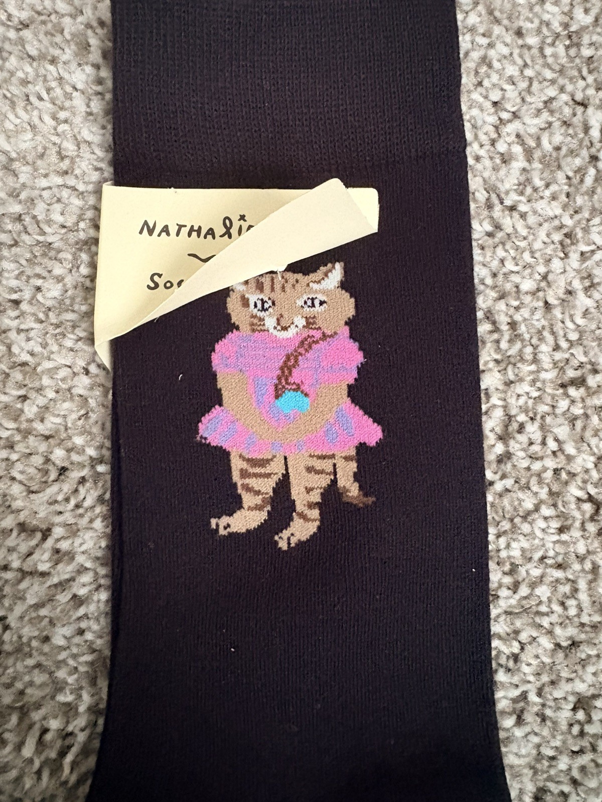 Nathalie Lete socks Cat Lady In black Women US 6-10 Artsy Whimsical Kitty Cat