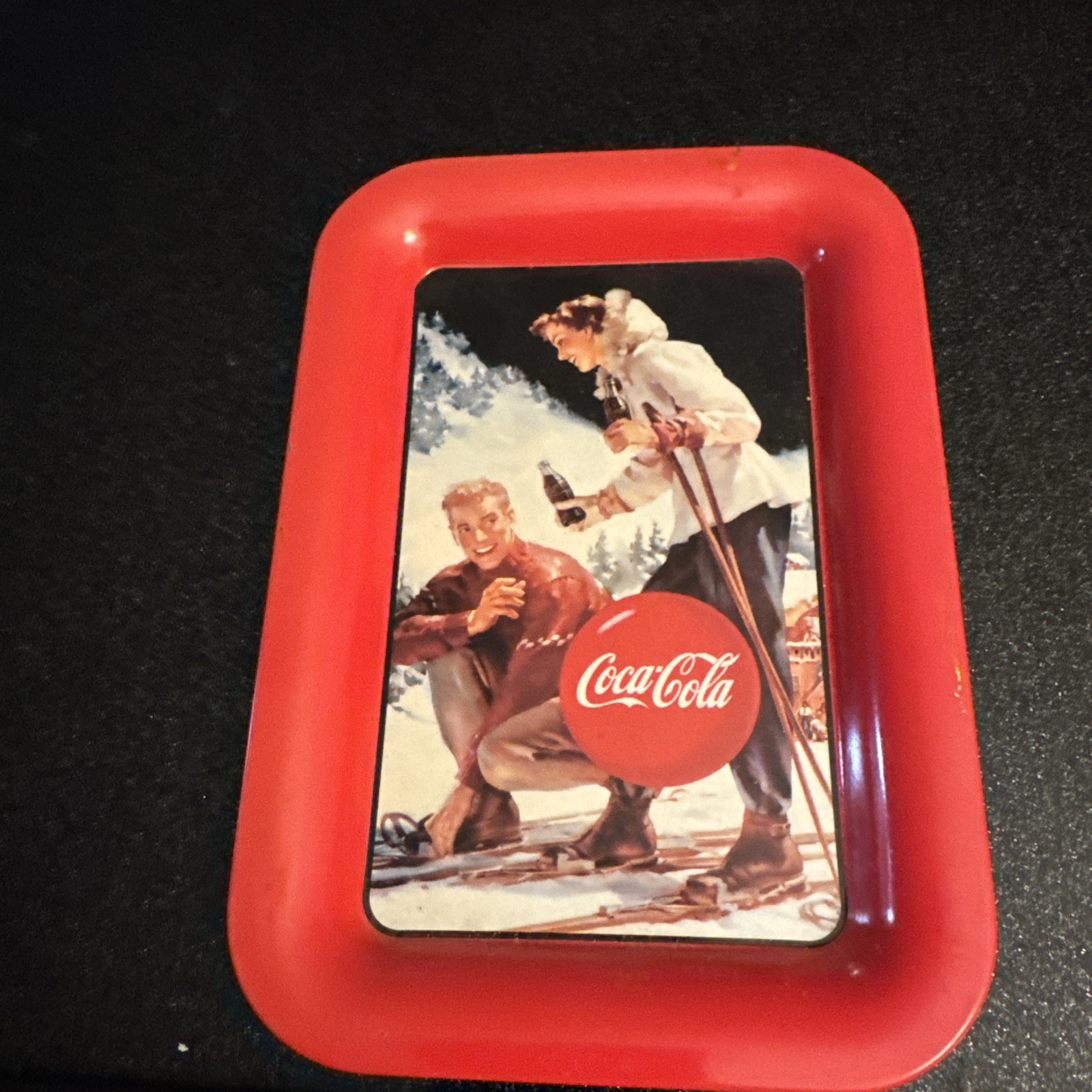 Vintage 1990s Coca-Cola Skiing Theme Metal Serving Tray 