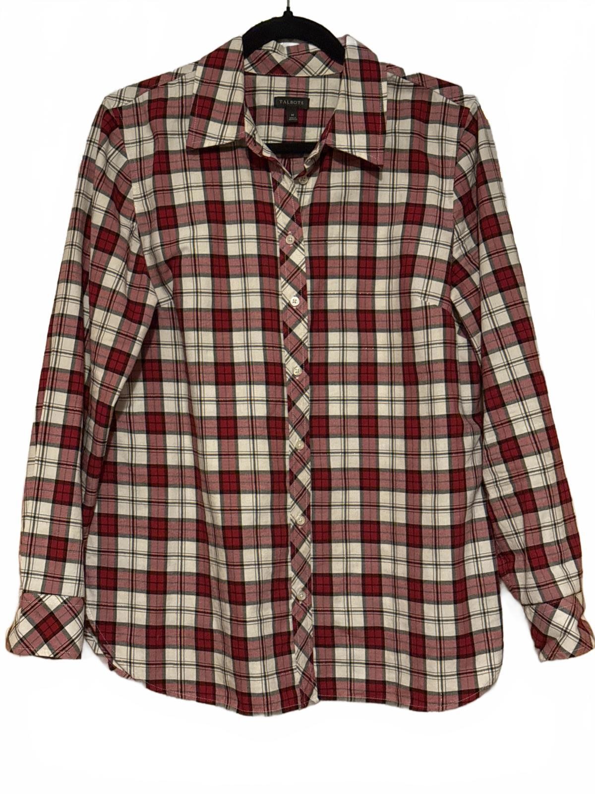 Talbots Women's Medium Red and White Plaid Button-Up Shirt