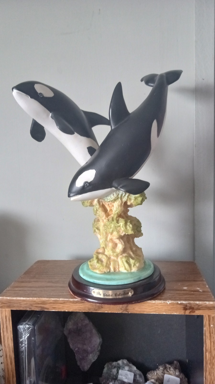 The Crosa Collection ~ Killer Whales Orca Whale Figurine Wood Base ~