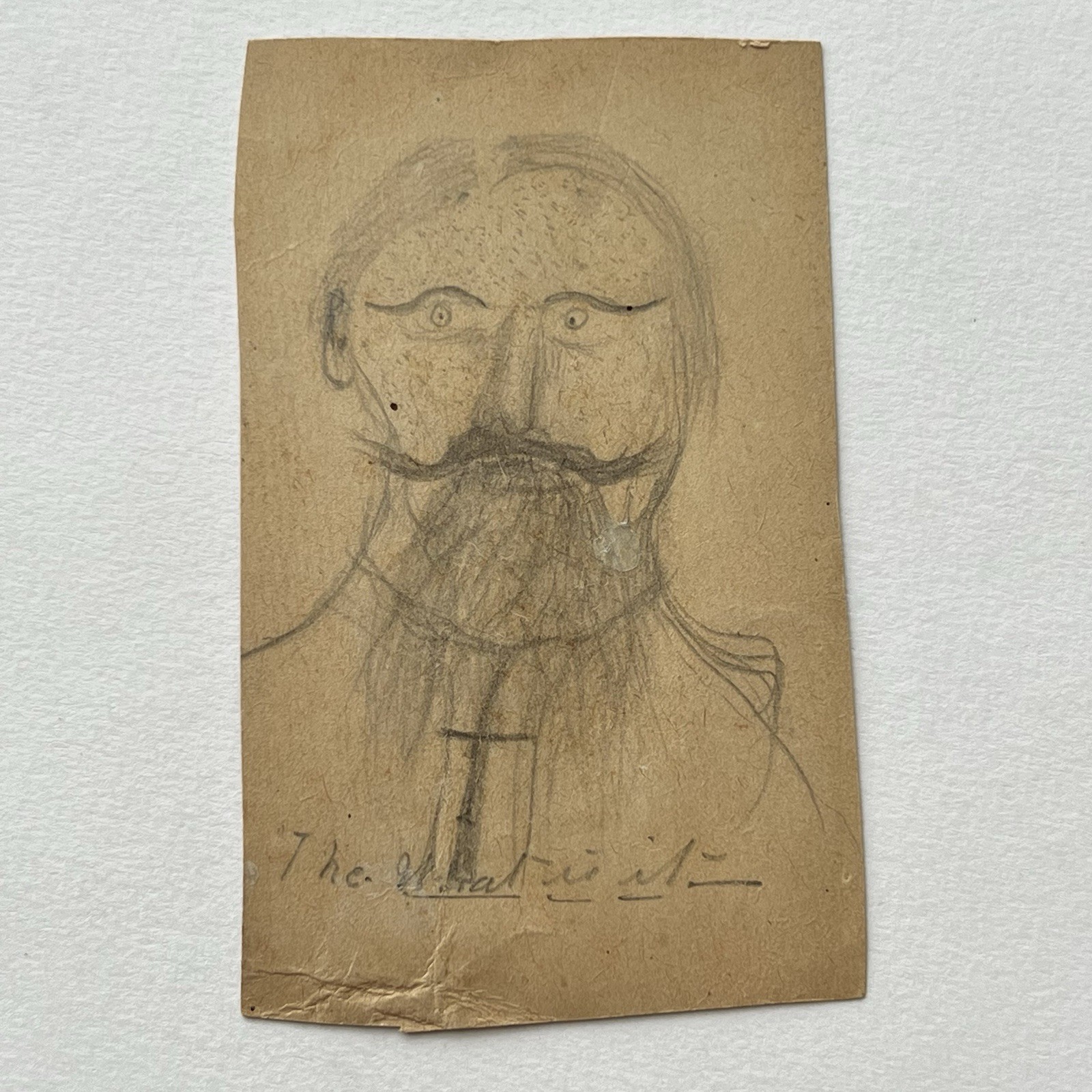 Antique Doodle Drawing Odd Funny Man Mustache Cross “The What Is it” Folk Art