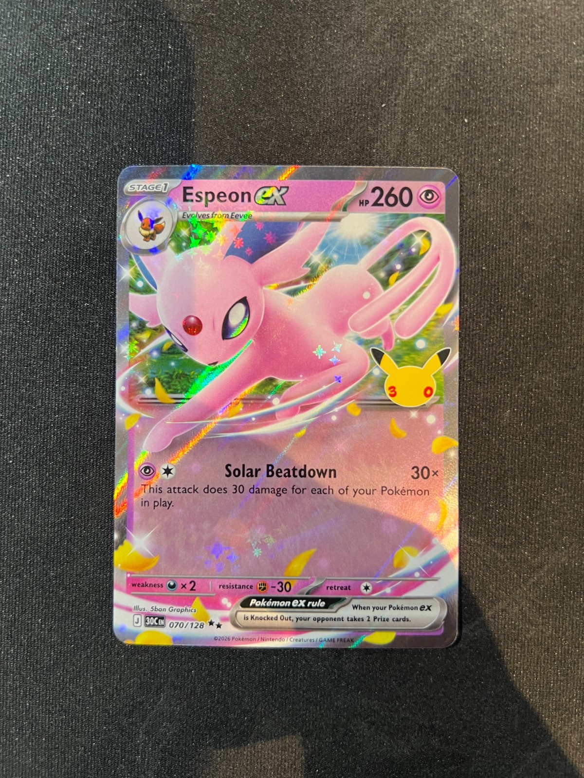 Espeon EX 070/128 Holo Pokémon TCG Card English 30th Celebration Espeon EX 070/128 Holo Pokémon TCG Card English 30th Celebration
