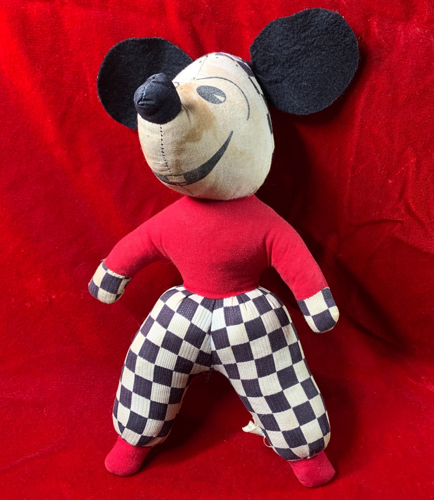 Early 1930\'s Mickey Mouse, Ultra-Rare Stuffed Plush Doll - Rat Face & Checkers