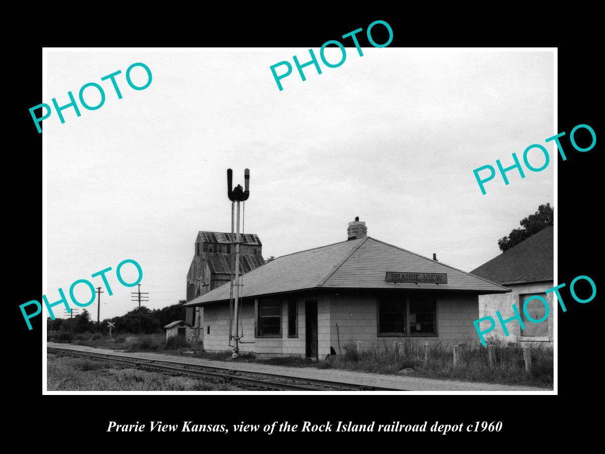 OLD LARGE HISTORIC PHOTO OF PRARIE VIEW KANSAS ROCK ISLAND RAILROAD DEPOT c1960