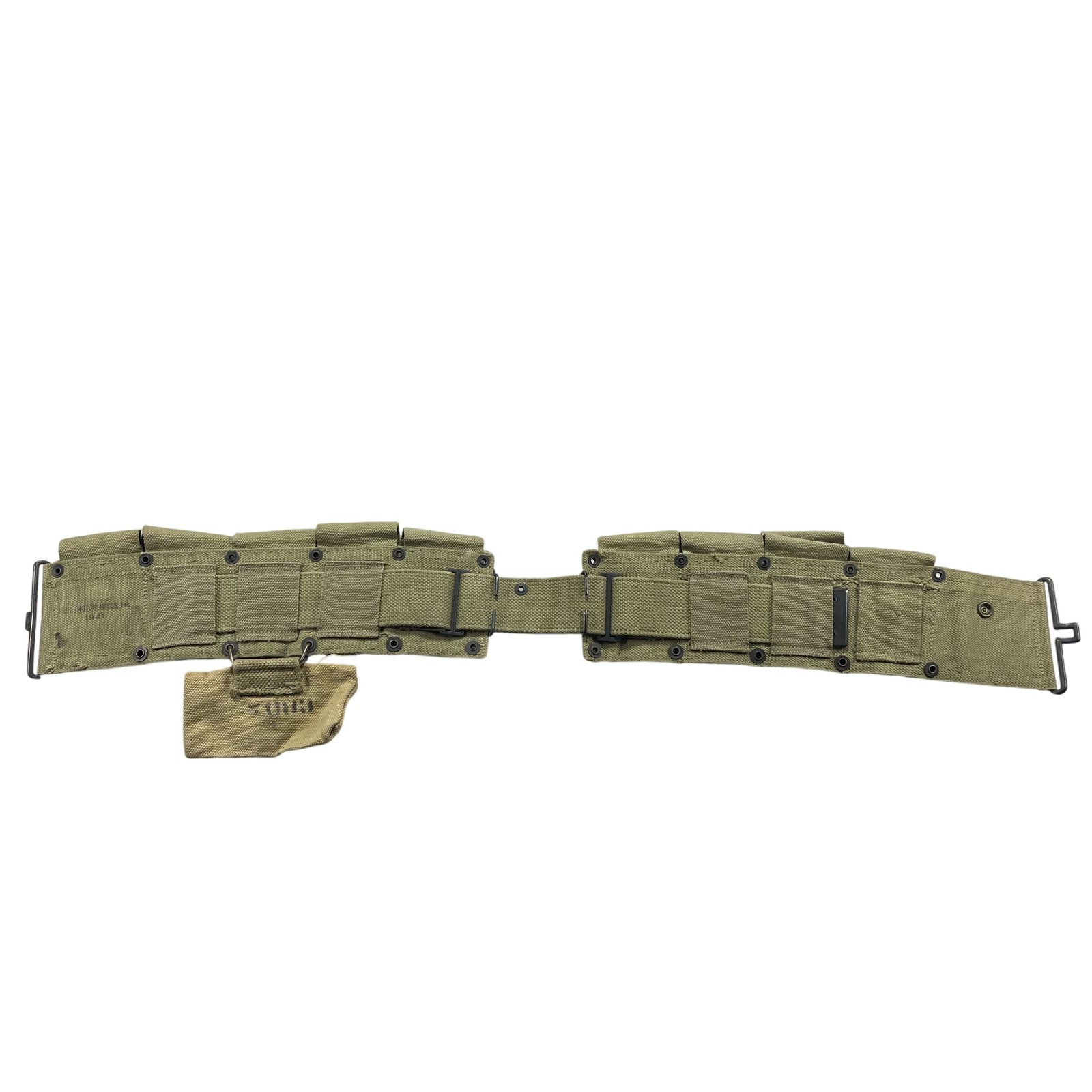 Vintage WWII USGI M1923 Ammo Cartridge Belt Burlington Mills 1941 OD Pouch