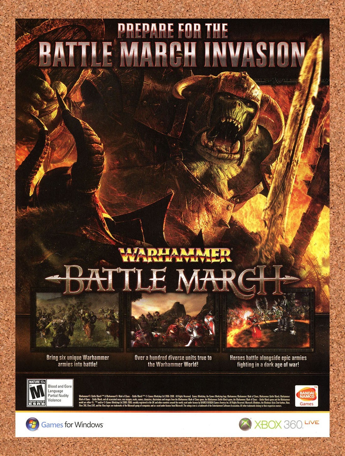 Warhammer Battle March Xbox Original 2007 Ad - Bandai Video Game Promo
