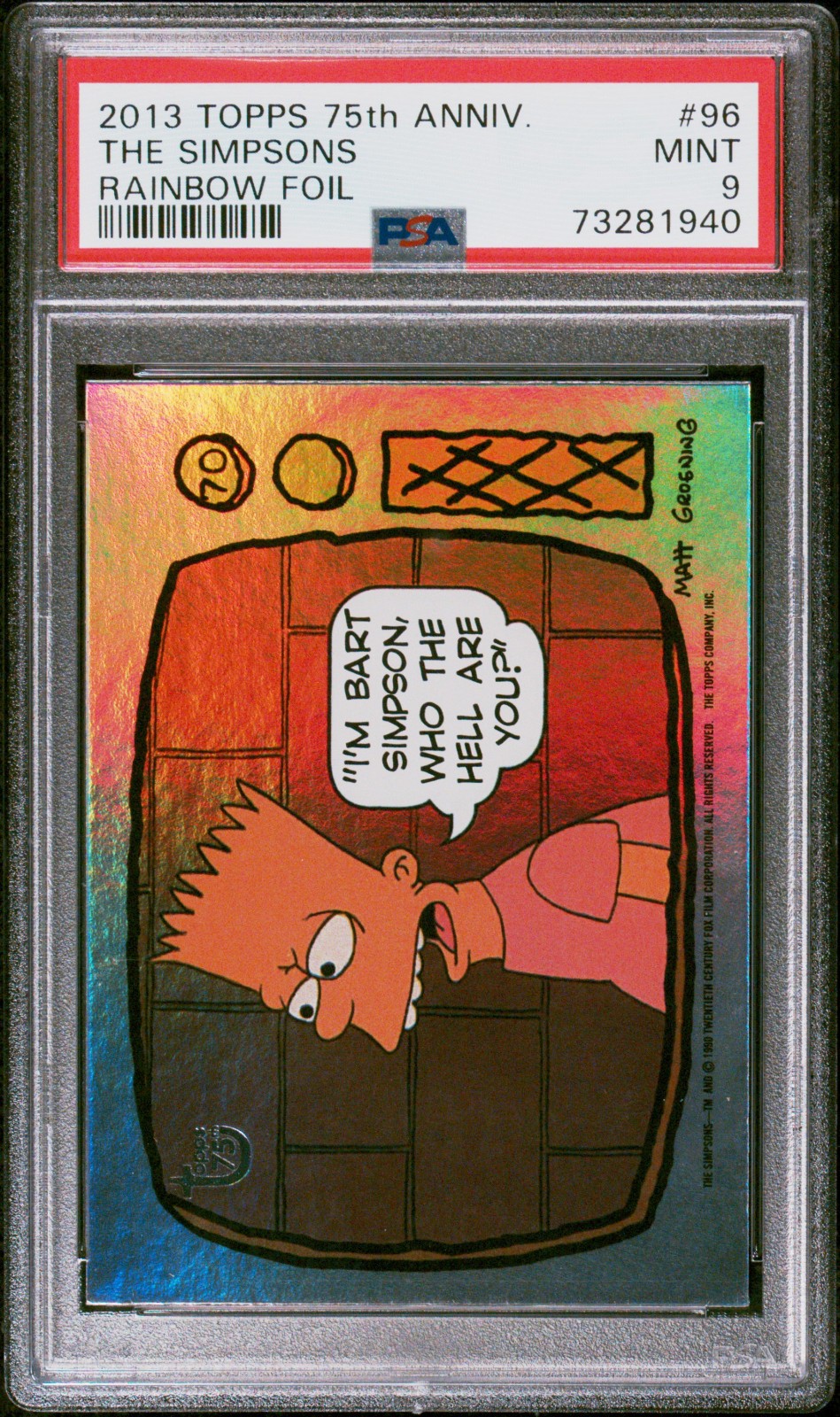 2013 TOPPS 75TH ANNIVERSARY RAINBOW FOIL #96 THE SIMPSONS PSA 9