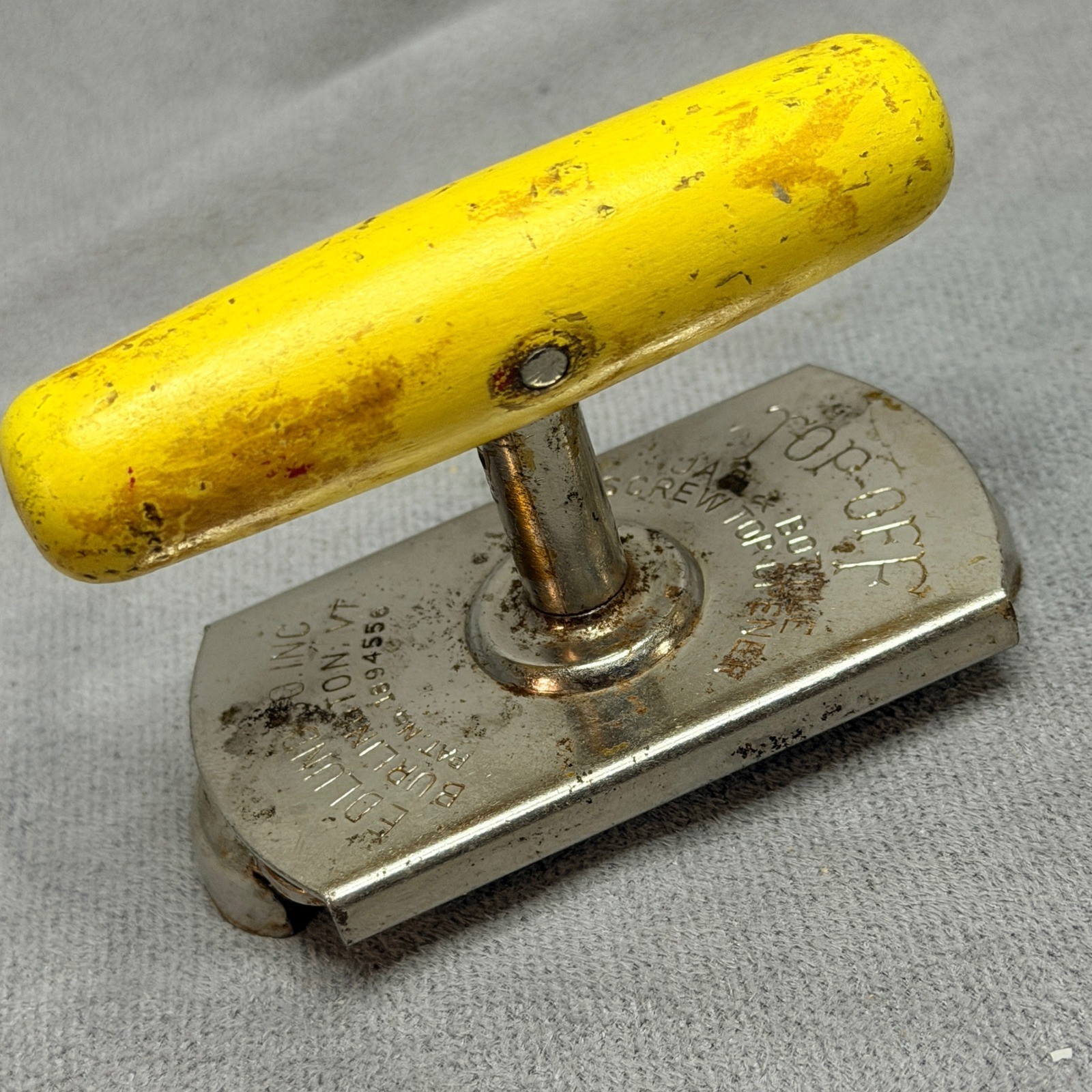 Edlund Top Off Jar & Bottle Screw Top Opener Vintage Yellow Handle Kitchen Tool