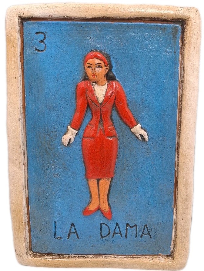 Mexican Artisan Handmade Loteria LA DAMA #3 Decorative Hanging Plaque 9.5