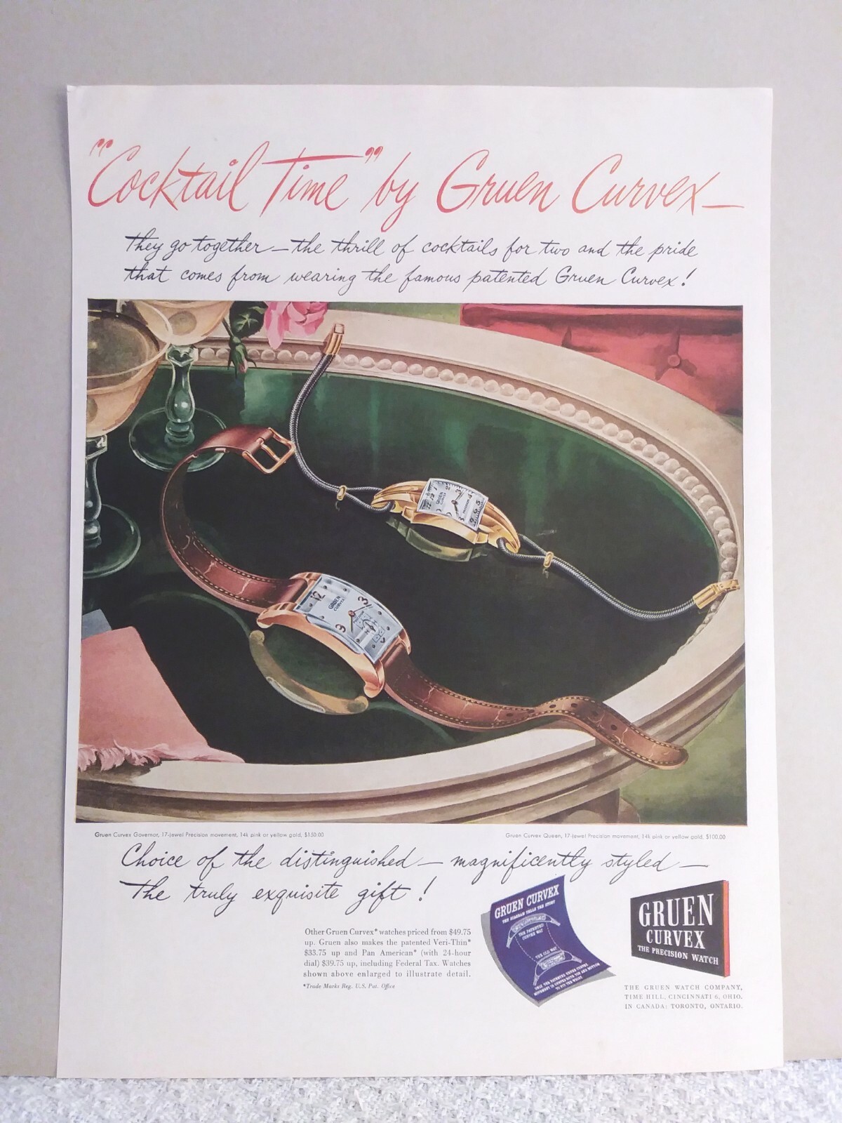 Vintage Gruen Curvex Men's & Woman's Wristwatch Watch - 1937 - 1946 AD LOT