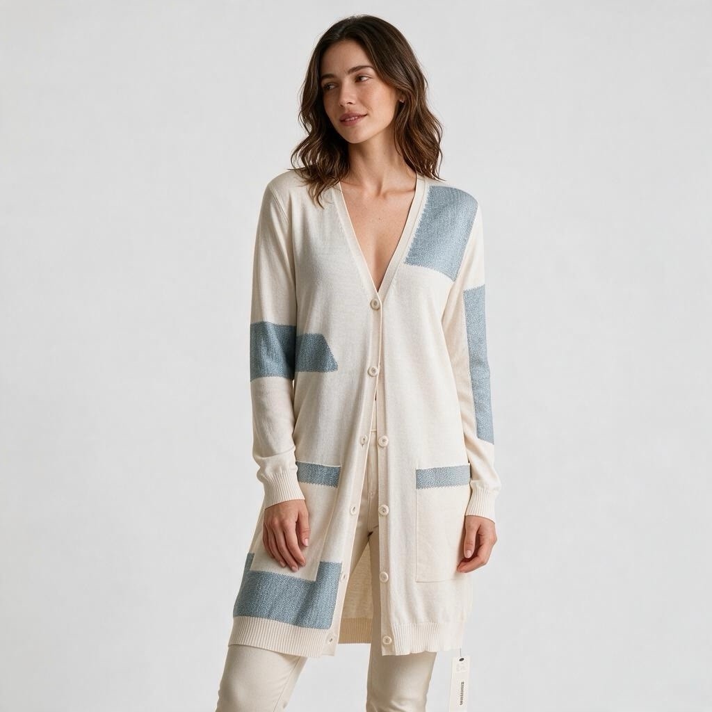 ESCADA Premium Wool Cardigan/DusterWith teal Mentalic  Color Block Panels S