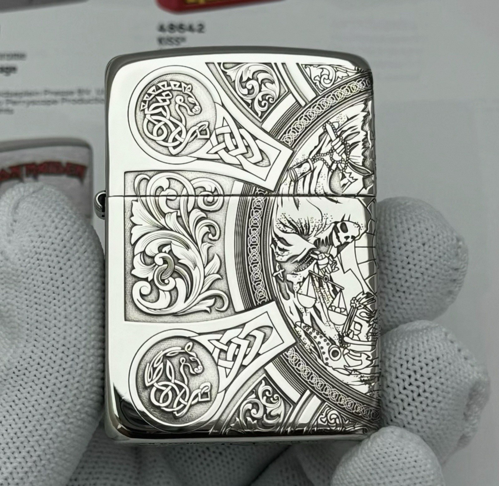 Zippo Viking Norse Warrior Celtic Knot Horse Skull Engraved Silver Zippo Lighter