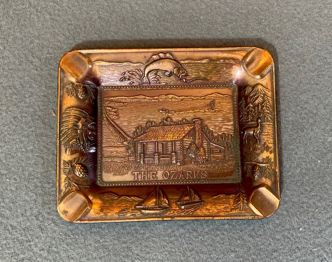 The Ozarks Vintage Souvenir Metal Copper Ashtray  or Trinket Dish Made In Japan